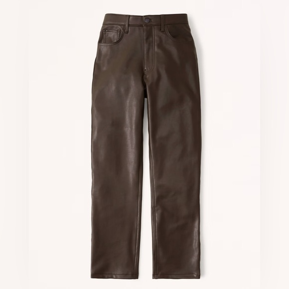 Abercrombie Vegan Leather 90s Straight Pant, Dark Brown, Size 29/8 - Picture 1 of 12